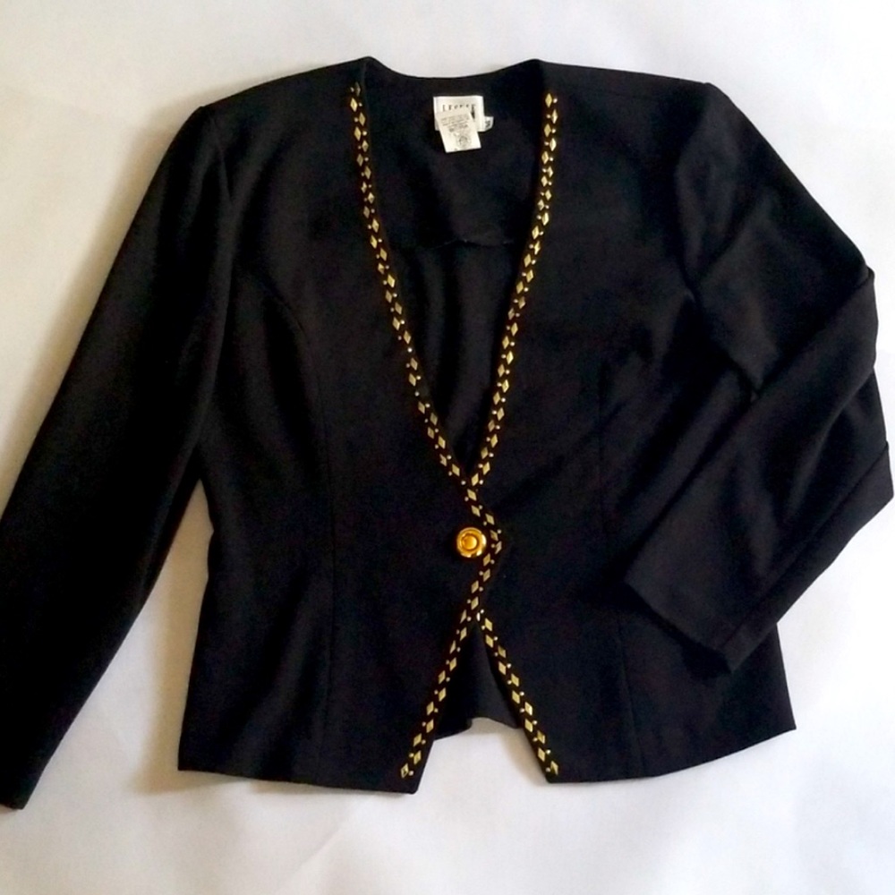 Leslie Fay Vintage Gold Embellished Trim Blazer 14